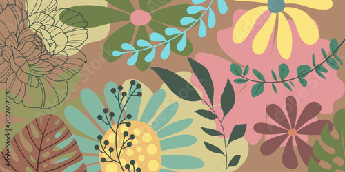 Spring background with beautiful. flower background for design. Colorful background with tropical plants.