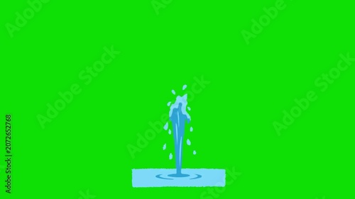 A person dressed in blue stands on a light blue platform with water spraying on them against a green background. Fête de Geneva di Geneva.
