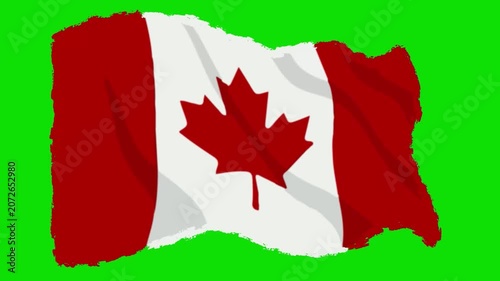 The Canadian flag waving on a green screen background illustration. Canada Day in Canada.