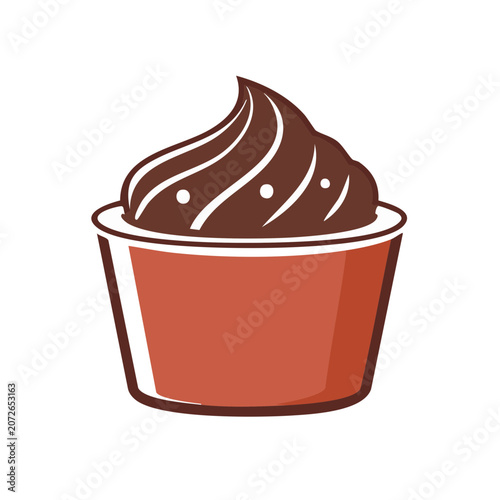 Flat illustration of a chocolate cupcake with swirl frosting