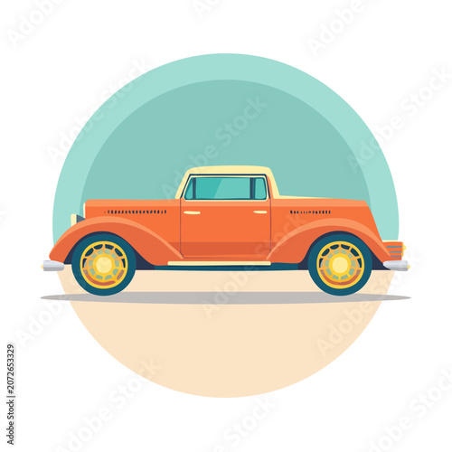 Flat vector illustration of orange camper van