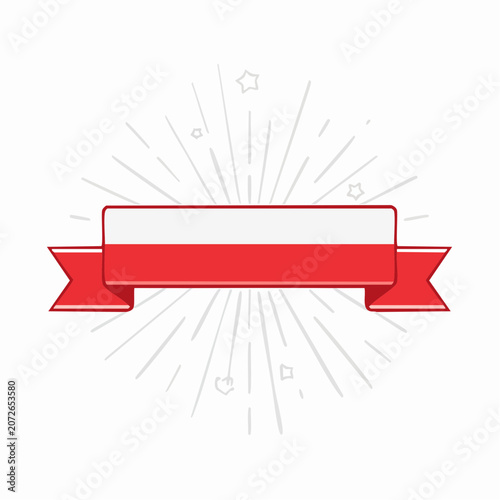 Polish flag ribbon with starburst and stars