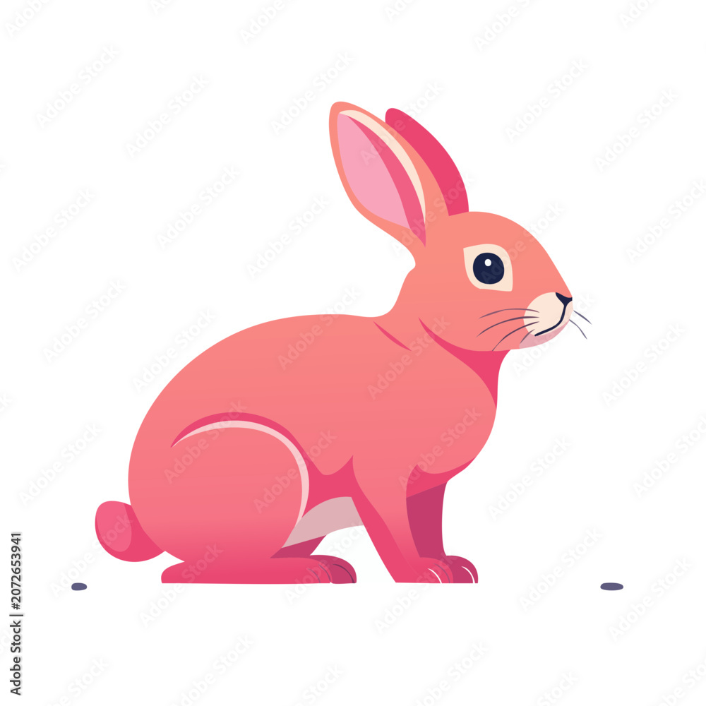 Fototapeta premium Cute Pink Rabbit Flat Vector Illustration