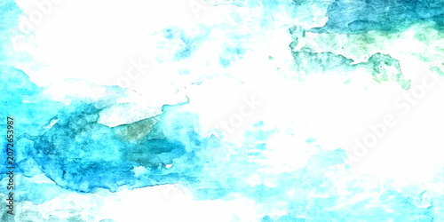 Fotografía Abstract aquatic watercolor painting evokes sense calm, serenity, fluid movement water, ethereal wisps clouds