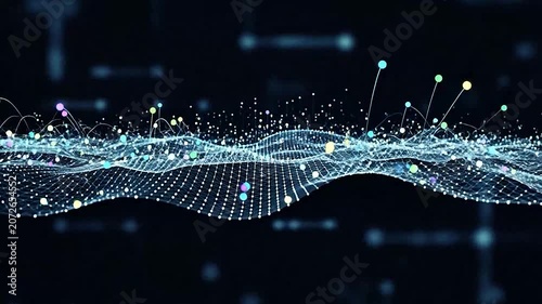 Abstract digital wave of interconnected dots and lines representing data flow