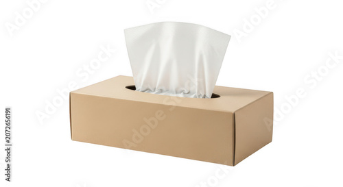 Cardboard tissue box with white paper napkins isolated on transparent background