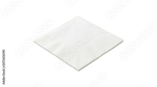 Clean white paper napkin folded on a surface isolated on transparent background
