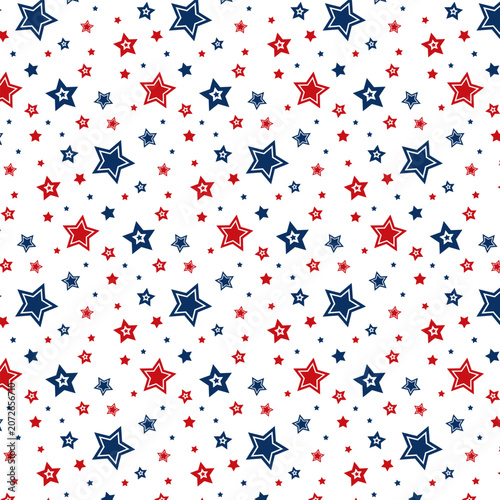 Patriotic Red and Blue Stars Seamless Pattern Background