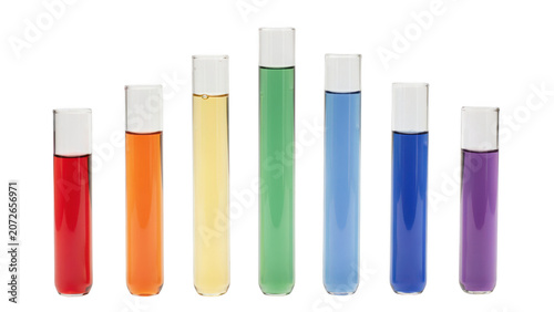 Colorful glass test tubes with liquid isolated on white isolated on transparent background