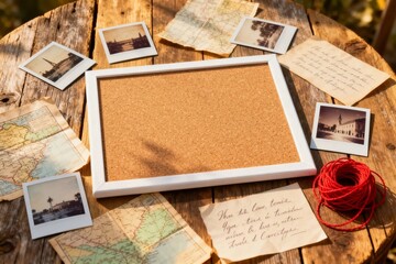 Vintage Travel Memorabilia on Wooden Table