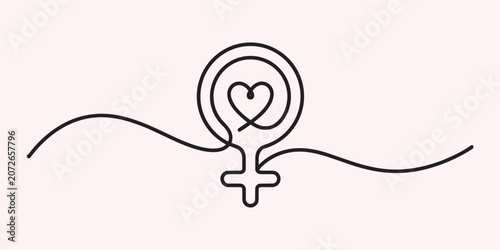 Continuous One Line Feminine Symbol Illustration with Love Concept