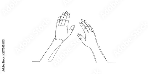 Εκτύπωση καμβά A minimalist line drawing of two hands with palms facing each other in a greetin