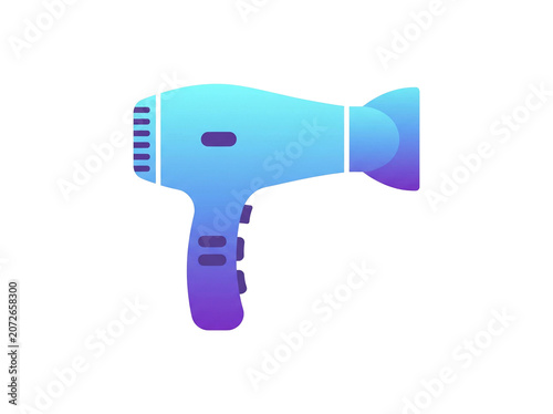 Vibrant blue and purple gradient hair dryer illustration featuring a modern minimalist design with smooth rounded edges and clean lines isolated on a plain white background for professional styling gr