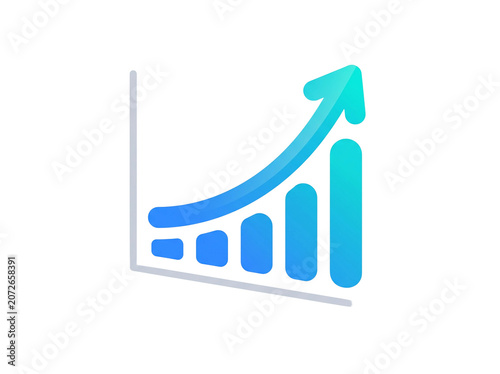 Professional bar graph icon displaying a steady upward trend with smooth rounded edges and a vibrant blue gradient color scheme isolated on a clean white background for modern business analytics.