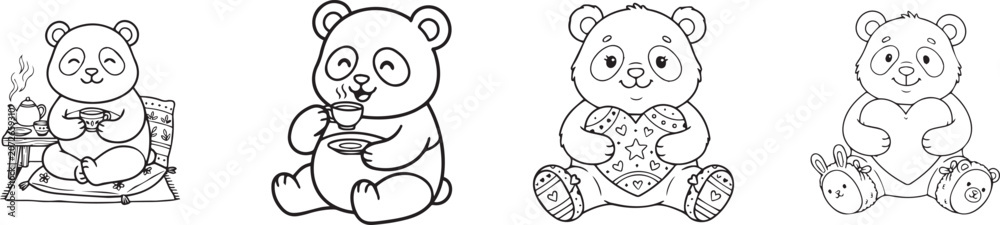 Obraz premium Cute cozy panda Coloring Page for Kids, Printable Cartoon Animal Coloring Sheet