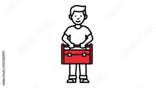Cuadro en lienzo Man holding red drum in simple illustration.