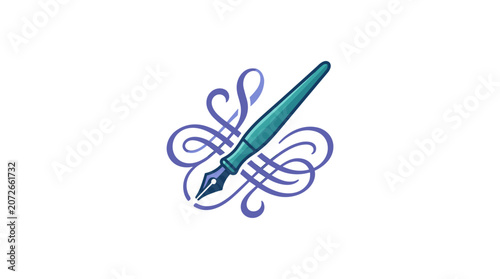 Elegant Quill Pen with Decorative Swirls.