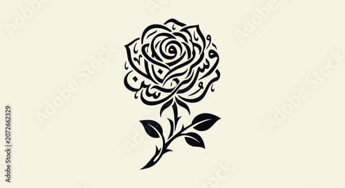 Islamic Calligraphy Rose Design Black And White.
