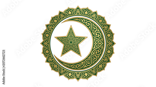 Islamic Crescent Moon and Star Symbol.