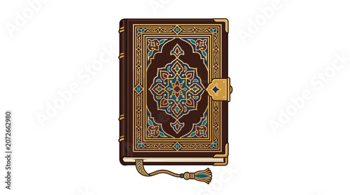 Ornate Islamic Book with Decorative Cover and Clasp.