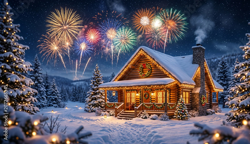 Happy Merry Christmas Magic Background with Festive Lights and Winter Holiday Decoration.