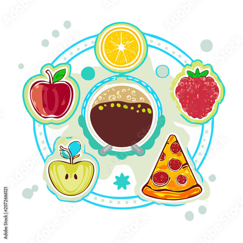 Colorful cartoon food and drink illustration