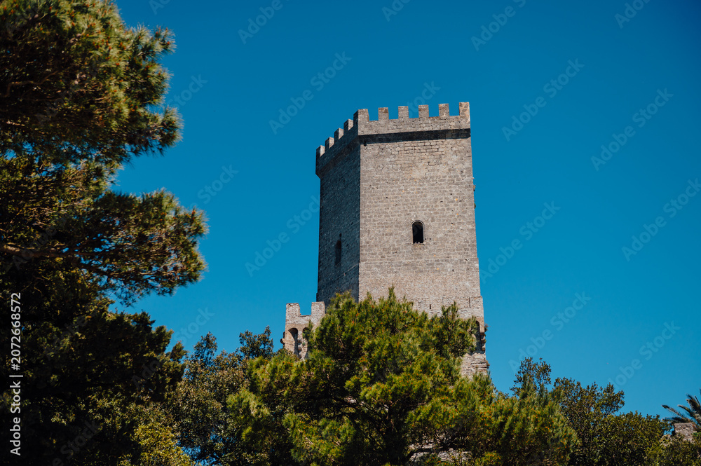 Naklejka premium Medieval tower of Castello di Venere in Erice, Sicily, Italy