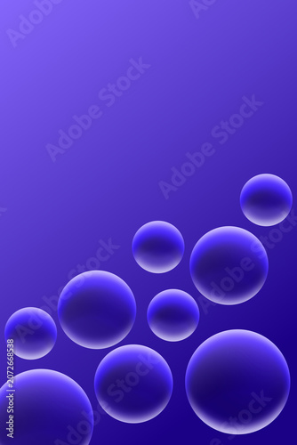 Canvas Print Blue bubbles clustered on violet gradient background