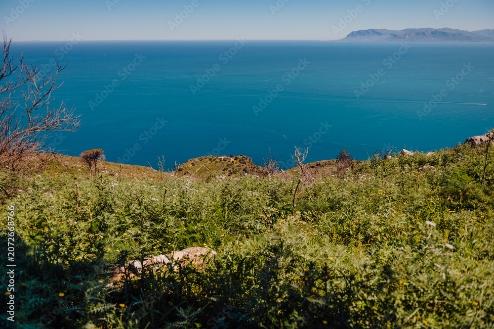 Fototapeta premium Coastal cliffs above the Mediterranean Sea in Zingaro Nature Reserve