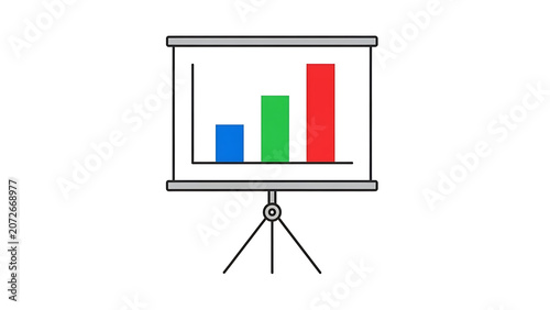 Business presentation flip chart with simple colorful bar graph displaying growth and performance data, presentation