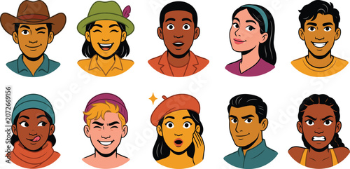 Fényképezés Diverse People Avatars and Headshots Set with Multiethnic Men and Women Showing