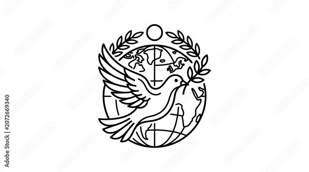 Obraz premium World peace symbol with dove globe and olive branch.