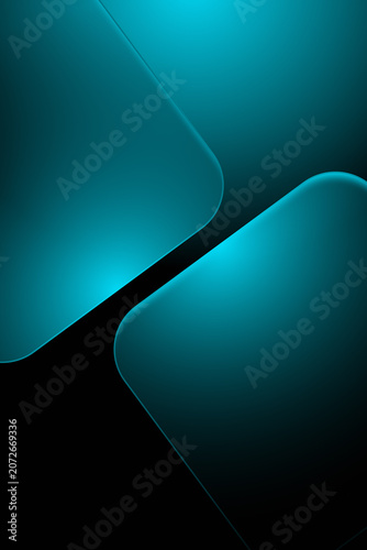 Fotografie Abstract teal glowing geometric shapes with rounded corners