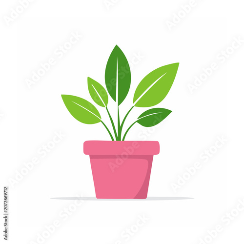Pink pot with green plant icon in flat design