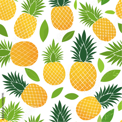 Seamless pineapple and leaf pattern vector