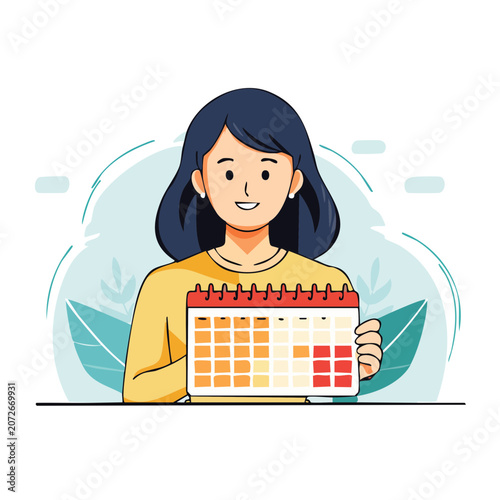 Woman holding calendar in flat illustration style