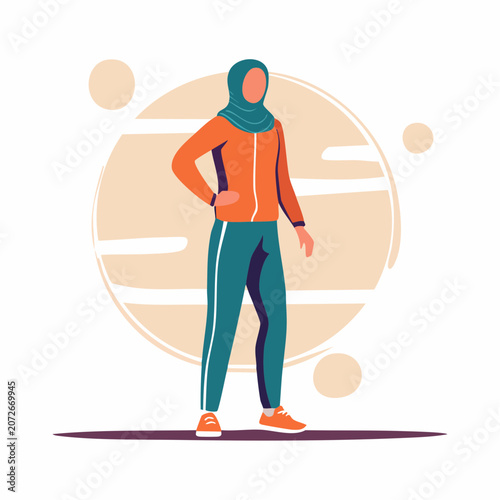 Woman in hijab wearing sportswear, flat design illustration