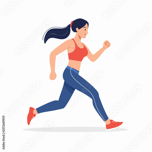 Woman running in sportswear, flat design illustration