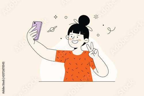 Cute Woman Taking Selfie Illustration