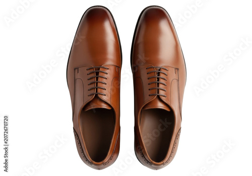 Elegant brown leather oxford shoes with brogue detailing during studio lighting Isolated on transparent background
