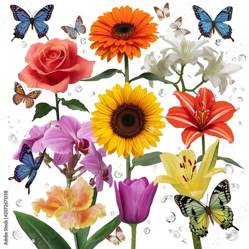 set of colorful flowers