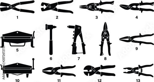 Foto Professional Sheet Metal Fabrication and Tinsmith Tool Silhouette Icon Set Featu