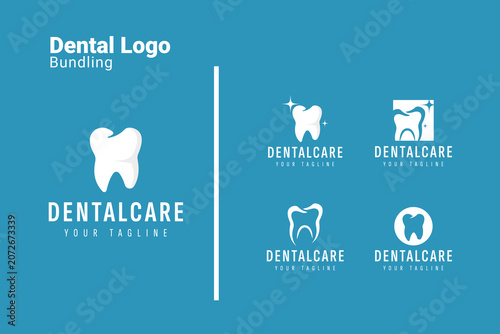 Dental Care Logo Set with Clean White Tooth Silhouette and Minimalist Sparkling Dentist Orthodontic Concept Bundle
