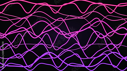 Abstract Pink and Purple Neon Wave Lines on Dark Background