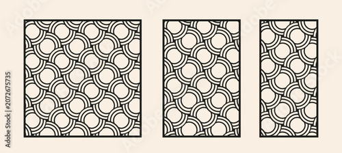 Geometric circle patterns for laser cutting. Overlapping rings vector panels for CNC router.