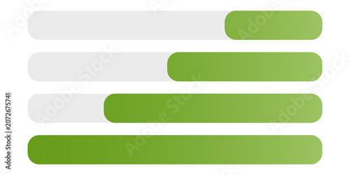 Minimalist infographic progress bars and loading indicator blocks set. Modern green and white horizontal rounded capsule elements for web UI UX design and business data presentation
