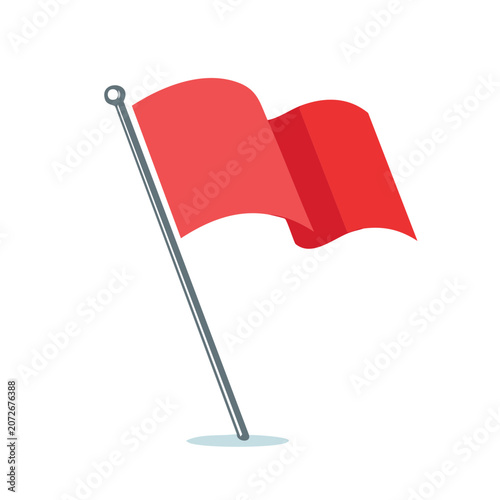 Red flag on pole, flat vector illustration