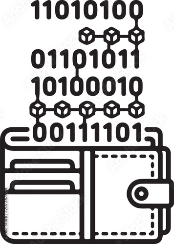Blockchain Digital Wallet Security Icon – Crypto Data Encryption and Binary Finance Illustration