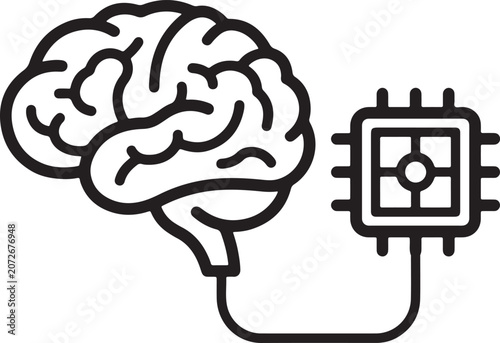 Artificial Intelligence Brain Processor Line Icon