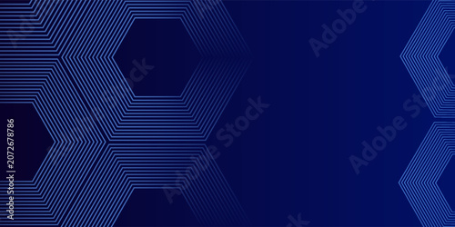 Dark blue background with hexagon geometric lines pattern. Abstract shiny hexagon lines. Futuristic technology concept